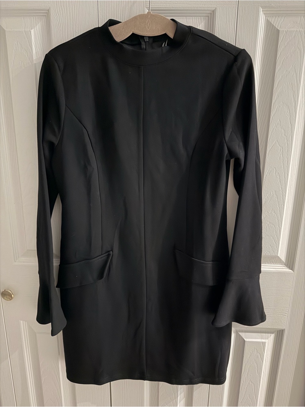 Women's Black Long-Sleeve Mini Dress with Flared Cuffs